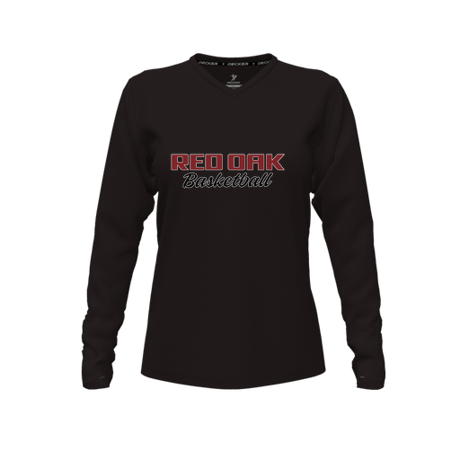 [CUS-DFW-TEES-CMF-VNK-LSL-BLK-FYXS-LOGO2] Decker Comfort T-Shirt (Female Youth XS, Black, V Neck, Logo 2, Long Sleeve)