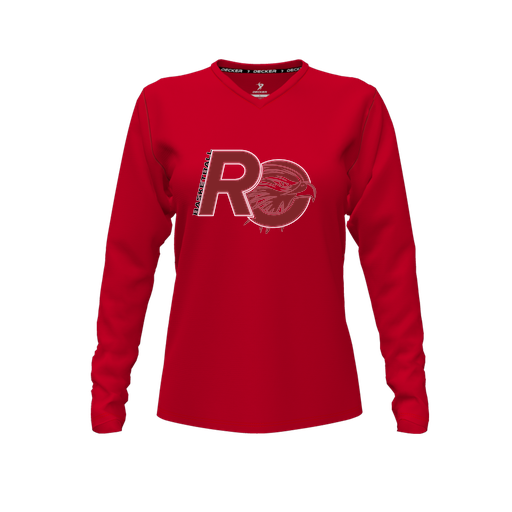 [FTLVCFRD-FYXS-LOGO1] Decker Comfort T-Shirt (Female Youth XS, Red, V Neck, Logo 1, Long Sleeve)