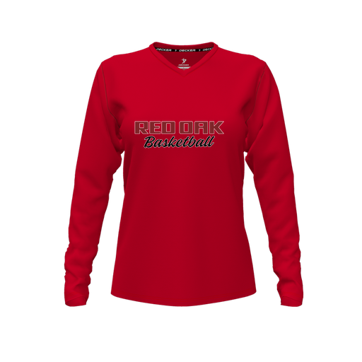 [FTLVCFRD-FYXS-LOGO2] Decker Comfort T-Shirt (Female Youth XS, Red, V Neck, Logo 2, Long Sleeve)