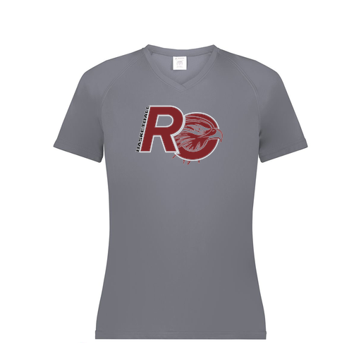 [2792.059.XS-LOGO1] Ladies Smooth Sport V-Neck T-Shirt (Female Adult XS, Gray, Logo 1)